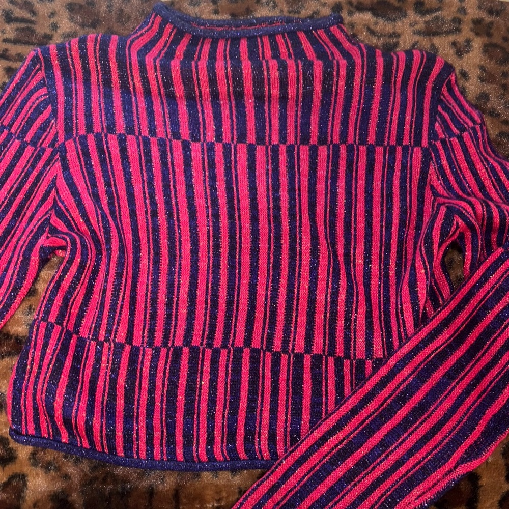 Urban Outfitters Pink and Blue Striped Turtleneck Sweater